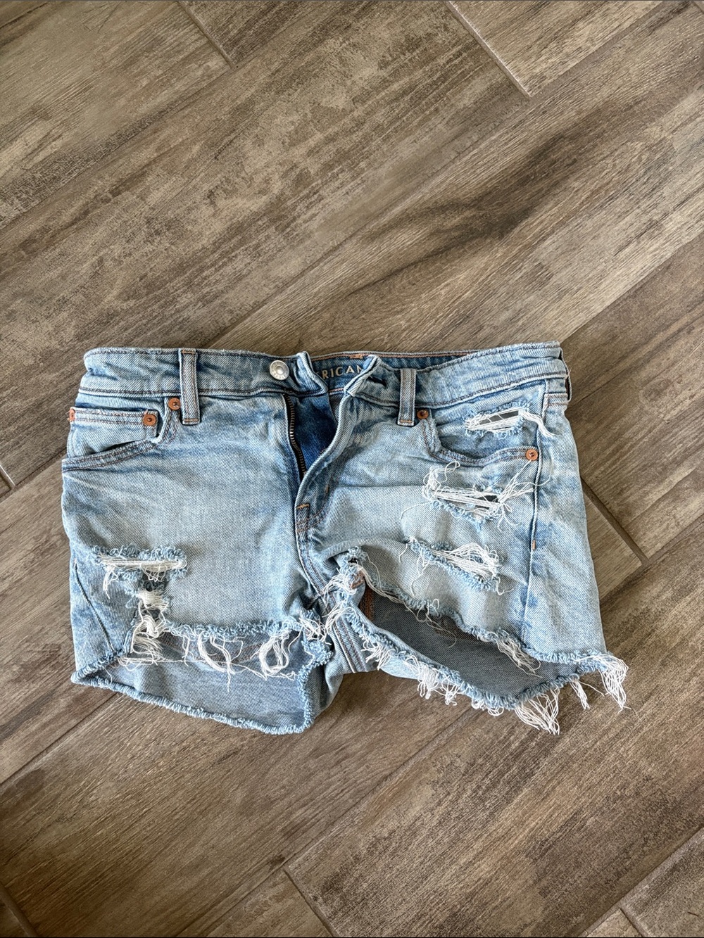 American Eagle Outfitters Light Blue Distressed Denim Shorts